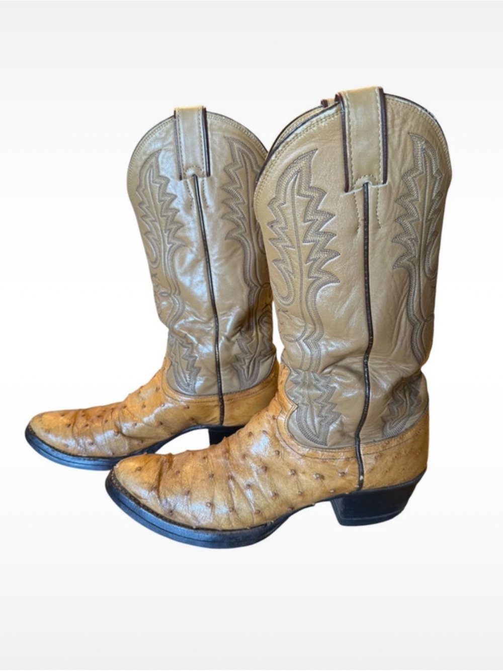 Justin Boots Mens 7.5D Tan Ostrich Leather Western Cowboy Boots - Style 8921